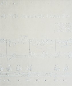 Louise Hopkins, 1997, Songsheet 3 (ii) you're nobody 'til somebody loves you. (detail) [acrylic ink on song sheet]